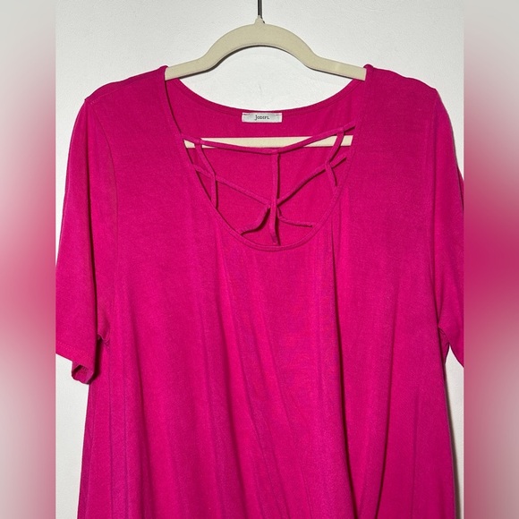 Jodifl Hot Pink Criss Cross Knot Hem Top size Large - Picture 2 of 7